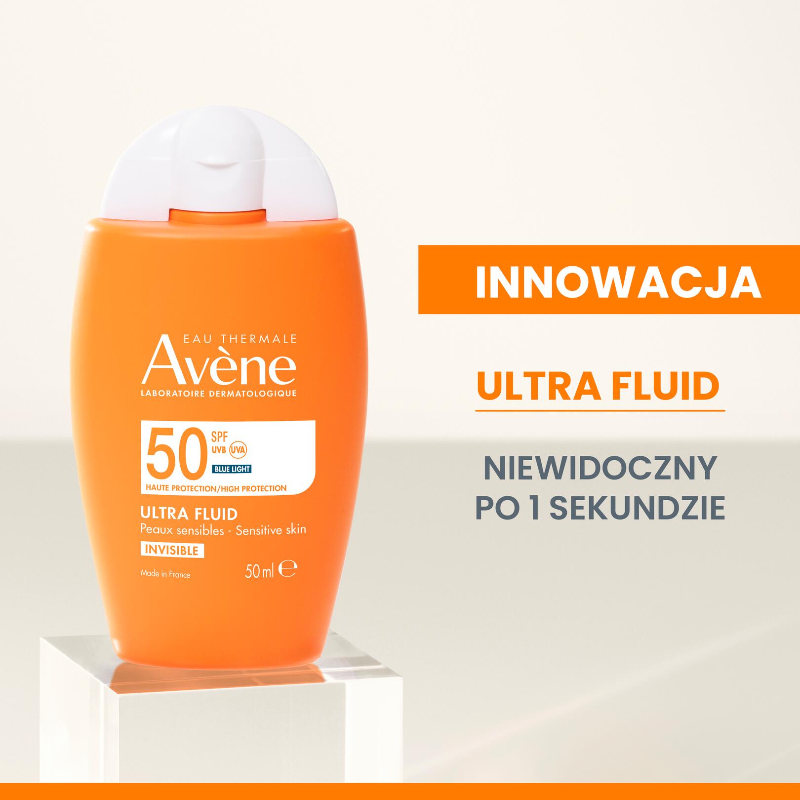 Eau Thermale Avène Wysoka ochrona przeciwsłoneczna Ultra Fluid niewidoczny na skórze SPF50 