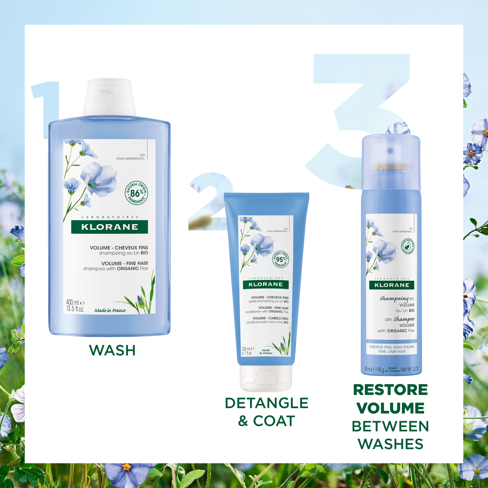 Volumising Dry shampoo with Organic Flax Fine, flat hair Klorane