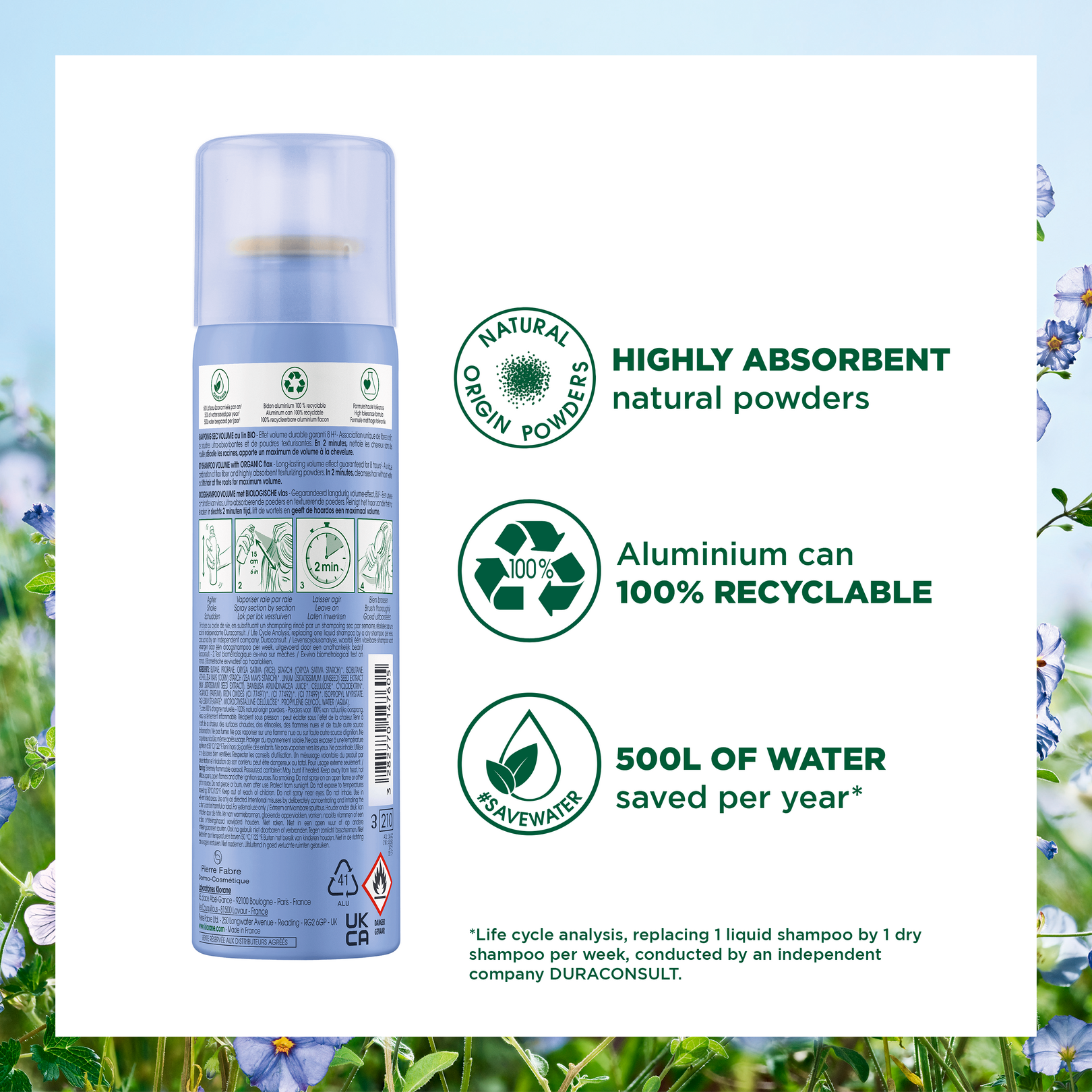 Volumising Dry shampoo with Organic Flax Fine, flat hair Klorane