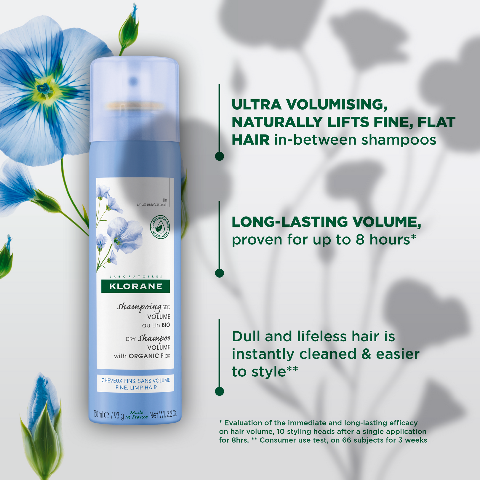 Volumising Dry shampoo with Organic Flax - Fine, flat hair 