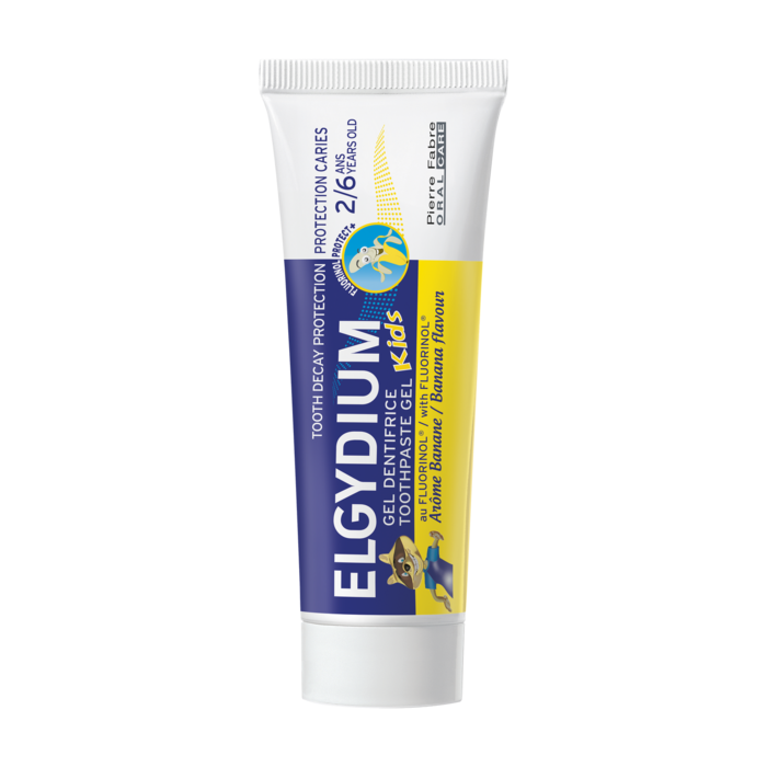 ELGYDIUM KIDS Гелообразна паста за зъби за защита от кариес за деца от 2 - 6 години с вкус на банан