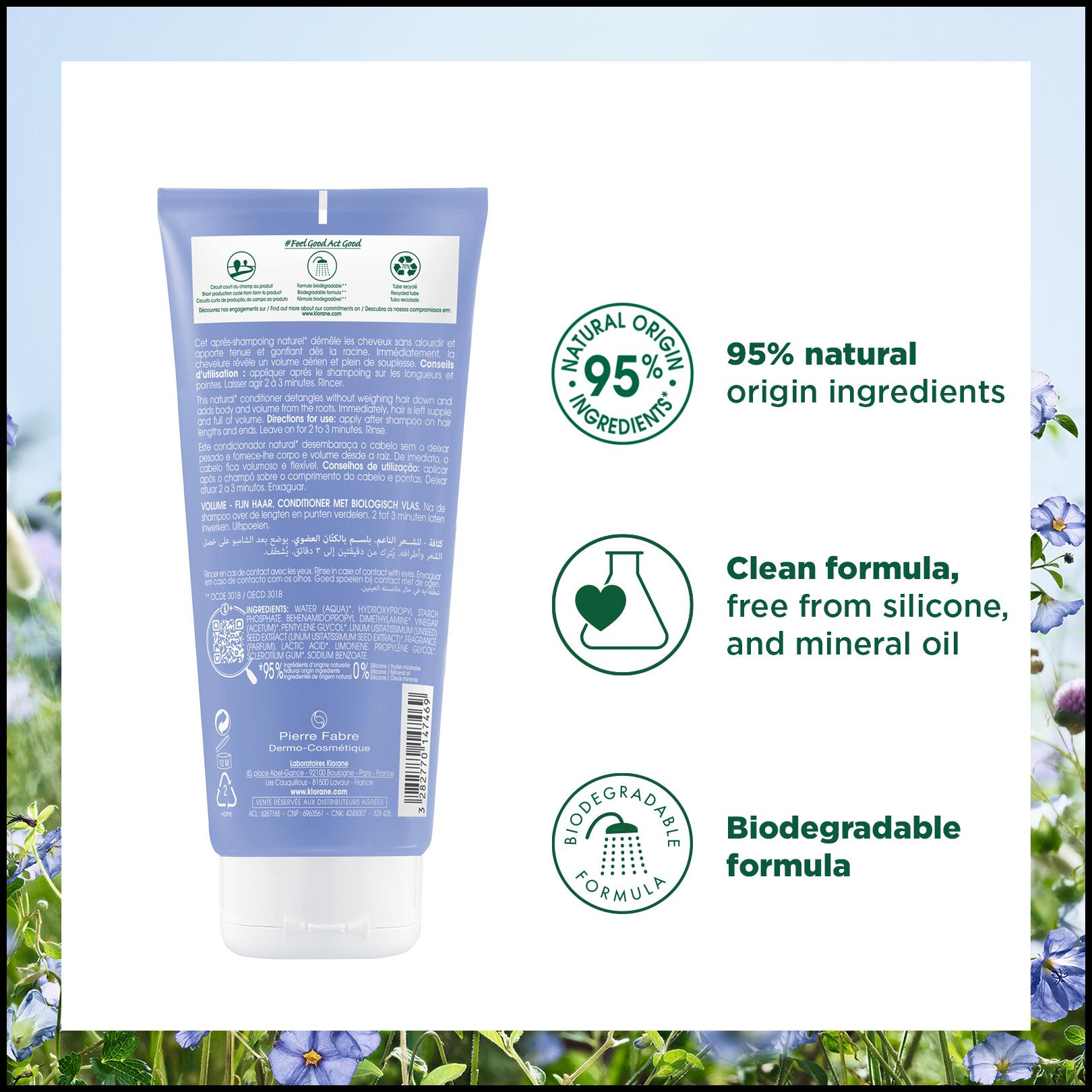 Volumising Conditioner with Organic Flax Fine, flat hair Klorane