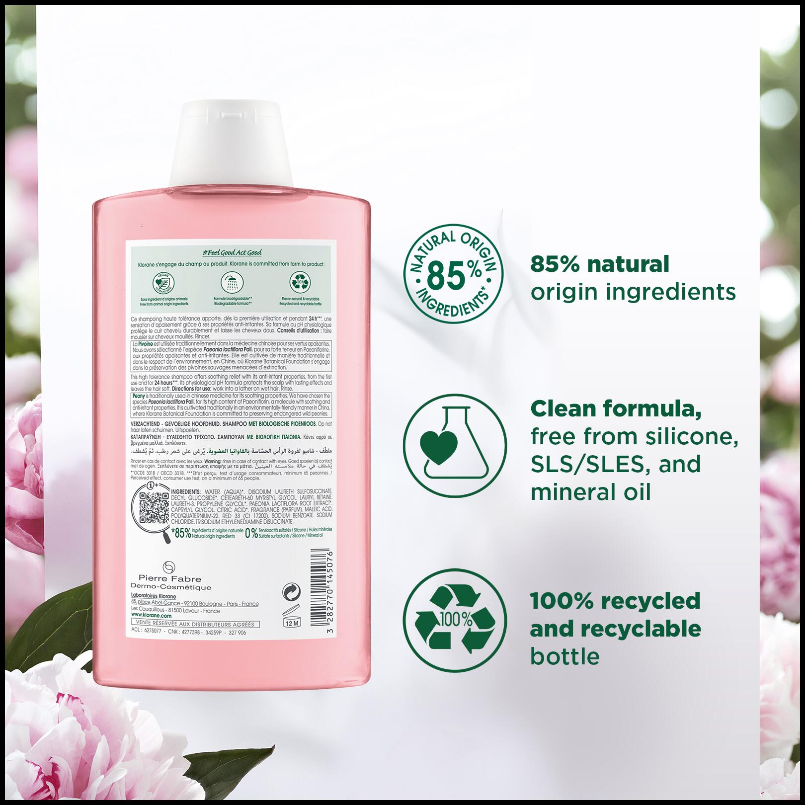 Soothing Shampoo with Organic Peony Sensitive scalp Klorane