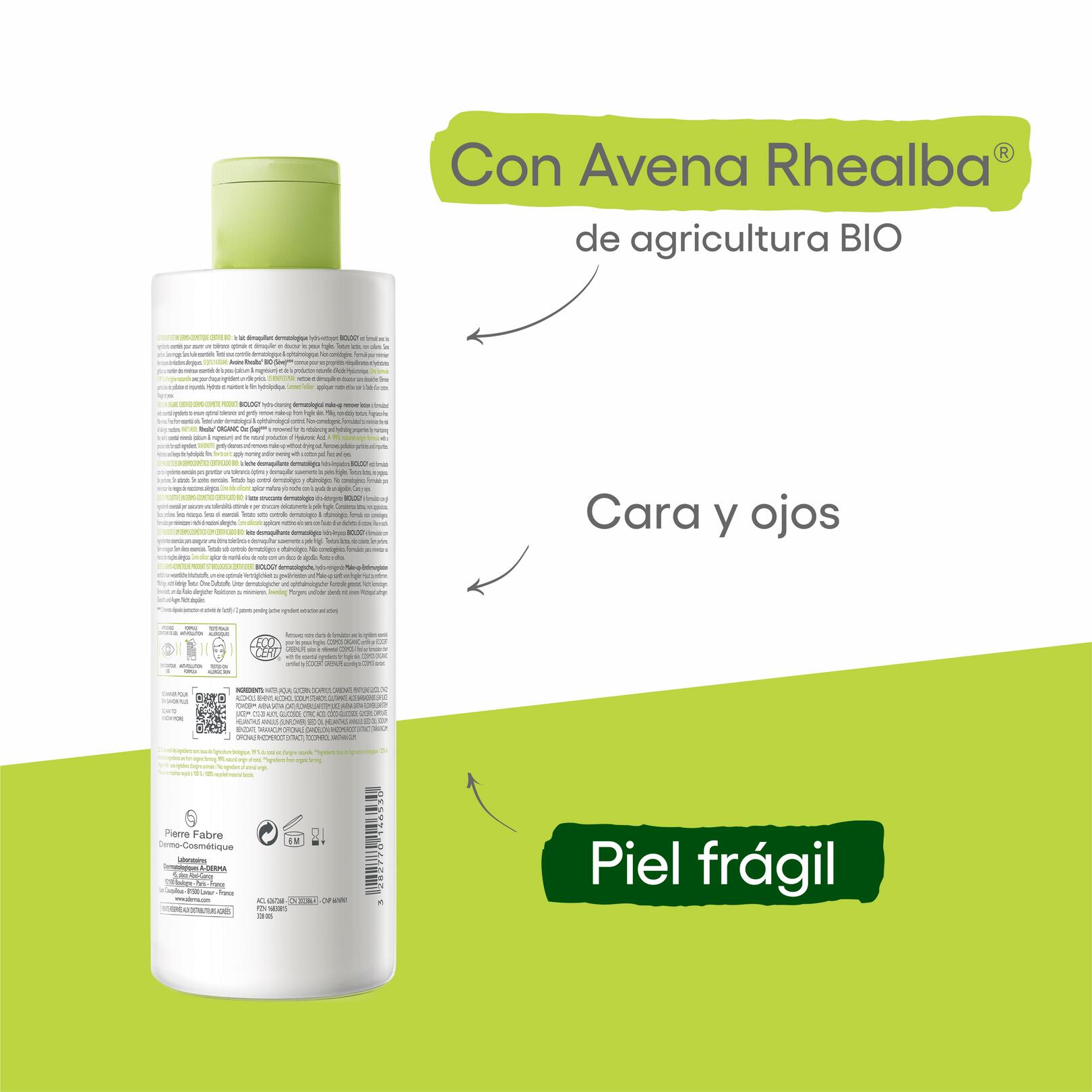 Leche Limpiadora Desmaquillante con Extracto de Avena Cara y Ojos