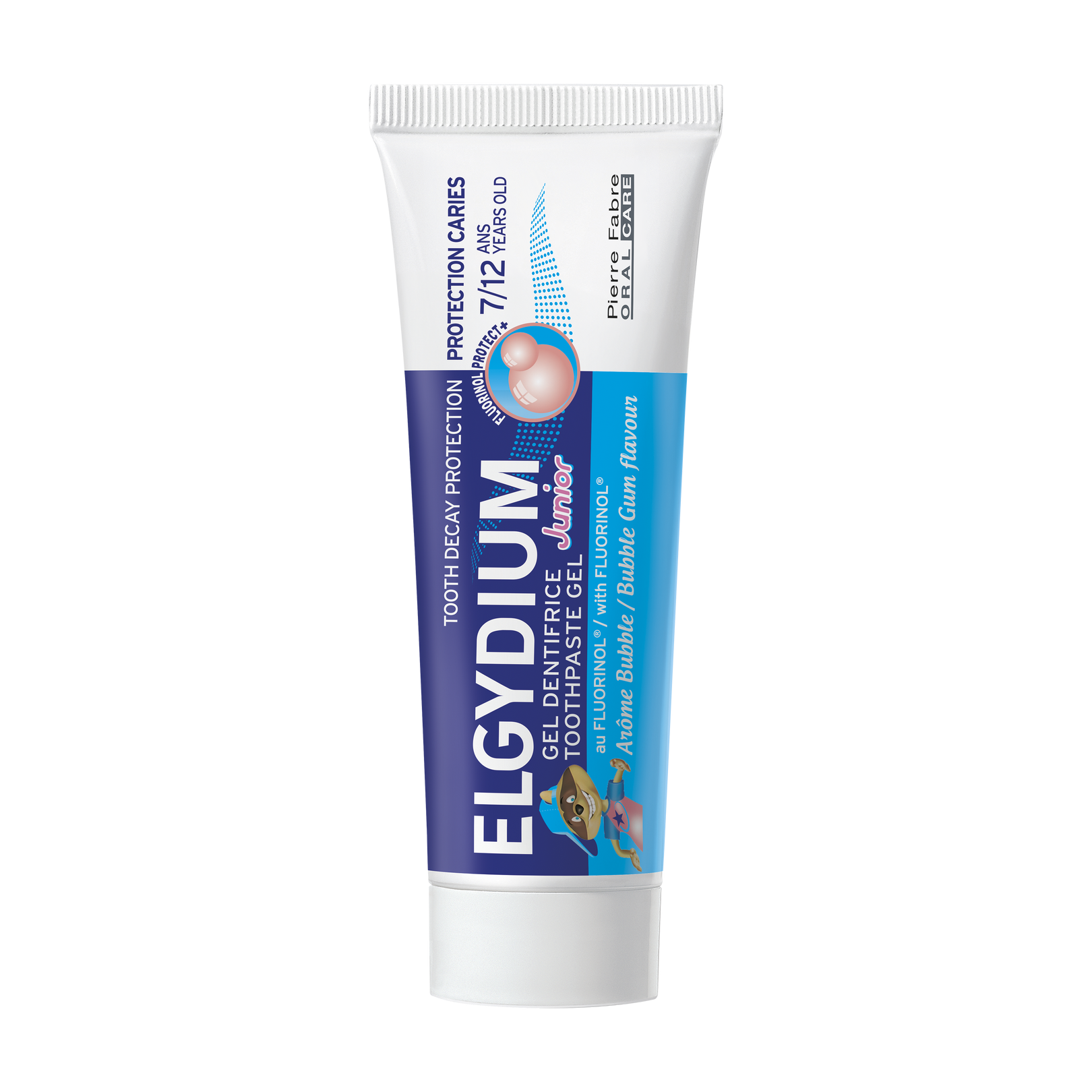 ELGYDIUM Junior Bubble pasta do zębów dla dzieci 7-12 lat z Kompleksem Fluorinol Protect+, 50 ml 