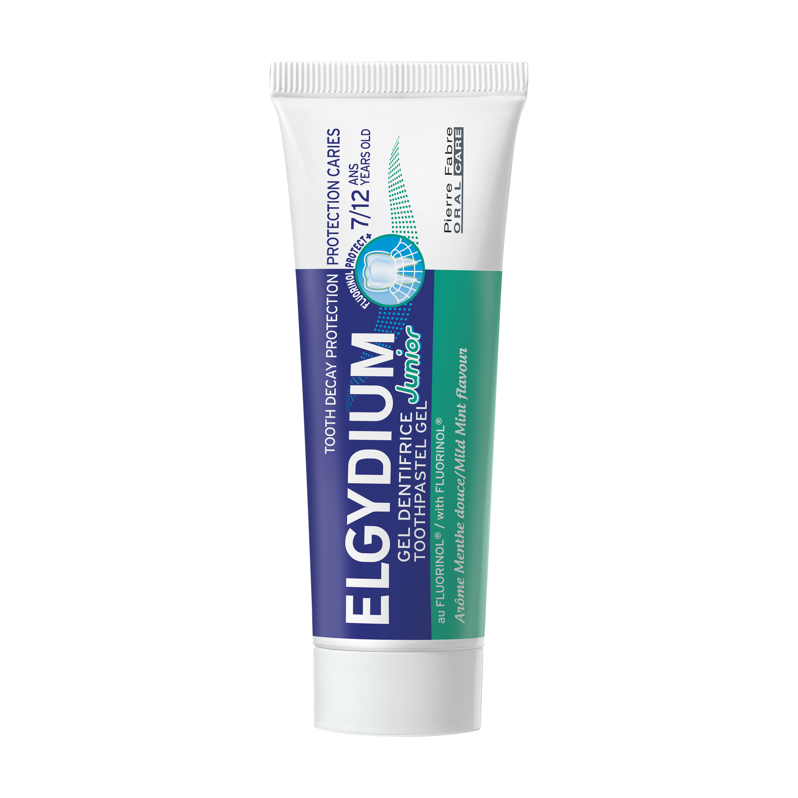 ELGYDIUM Junior Łagodna Mięta pasta do zębów dla dzieci 7-12 lat z kompleksem Fluorinol Protect+, 50ml