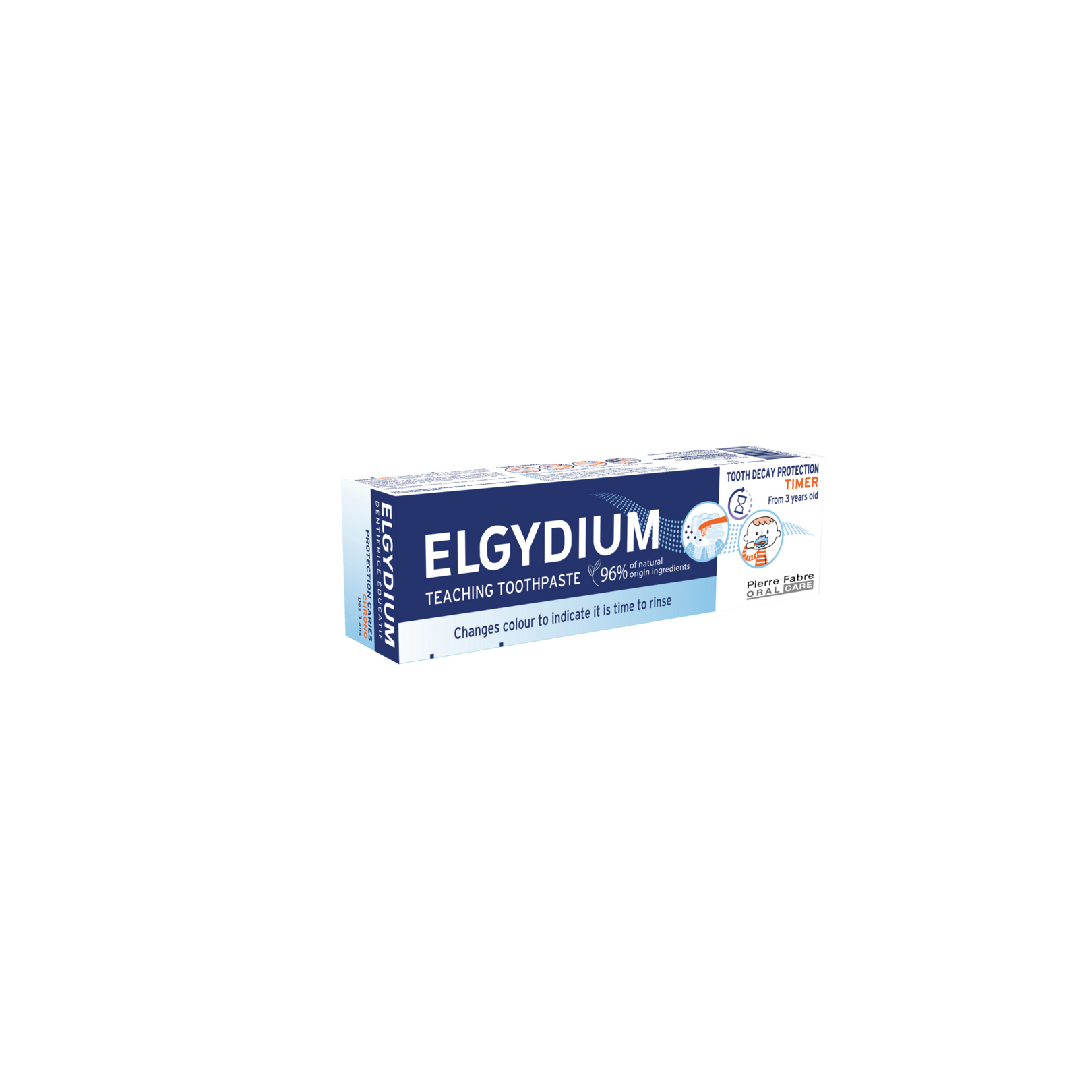 ELGYDIUM TIMER edukacyjna pasta do zębów z Fluorinolem zmieniająca kolor, wskazując, że czas na płukanie