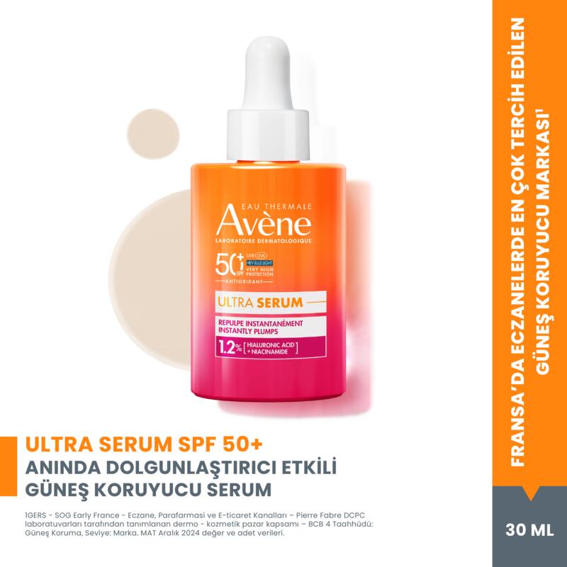 Ultra Serum SPF 50+ Dolgunlaştırıcı Etkili UVA,UVB ve Mavi Işık Karşıtı Güneş Koruyucu Serum 30 ml