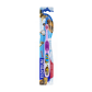 Adaptée à la mâchoire des enfants. Manche antidérapant. Brins colorés doseur de dentifrice.