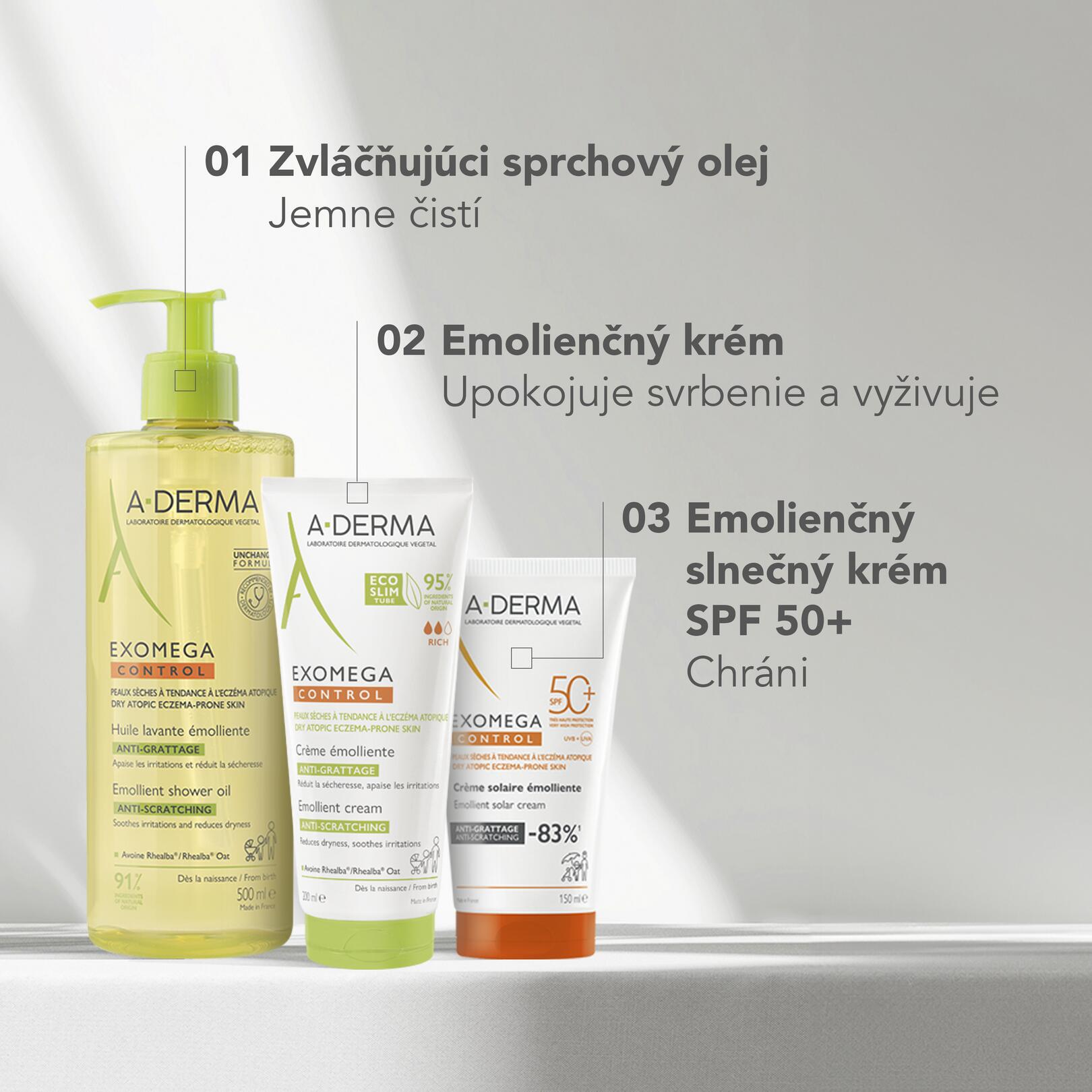 Exomega Control Slnečný emolienčný krém SPF 50+