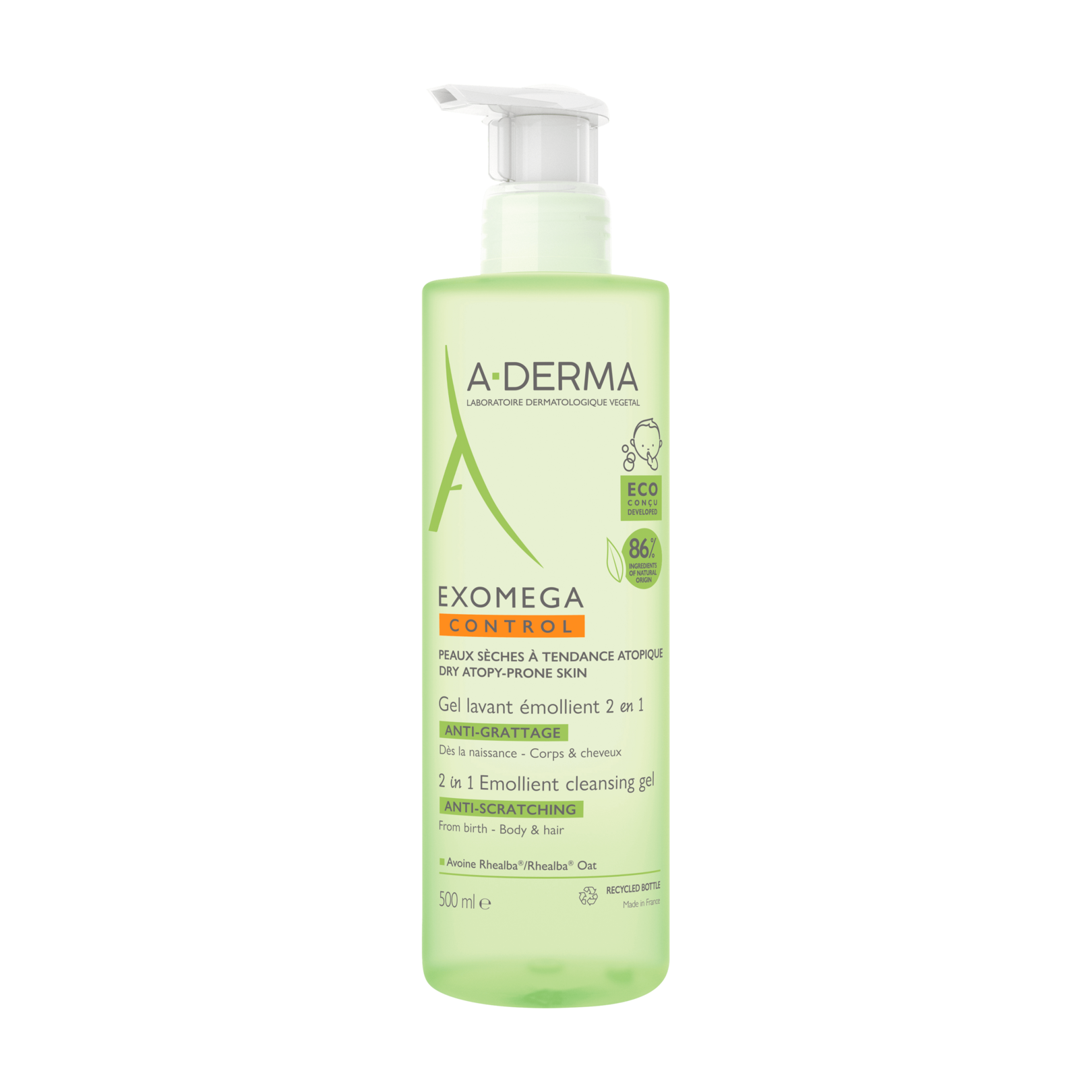 A-Derma Exomega Control Gel Lavante Emoliente 2 em 1 Corpo e Cabelo 500ml