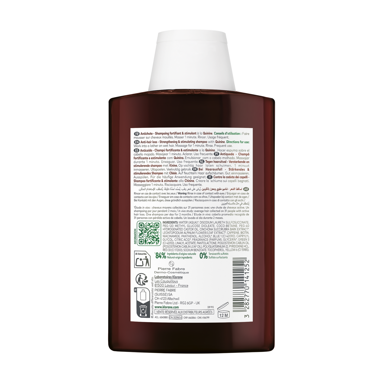 TEGEN HAARUITVAL Versterkende en stimulerende shampoo met Kinine