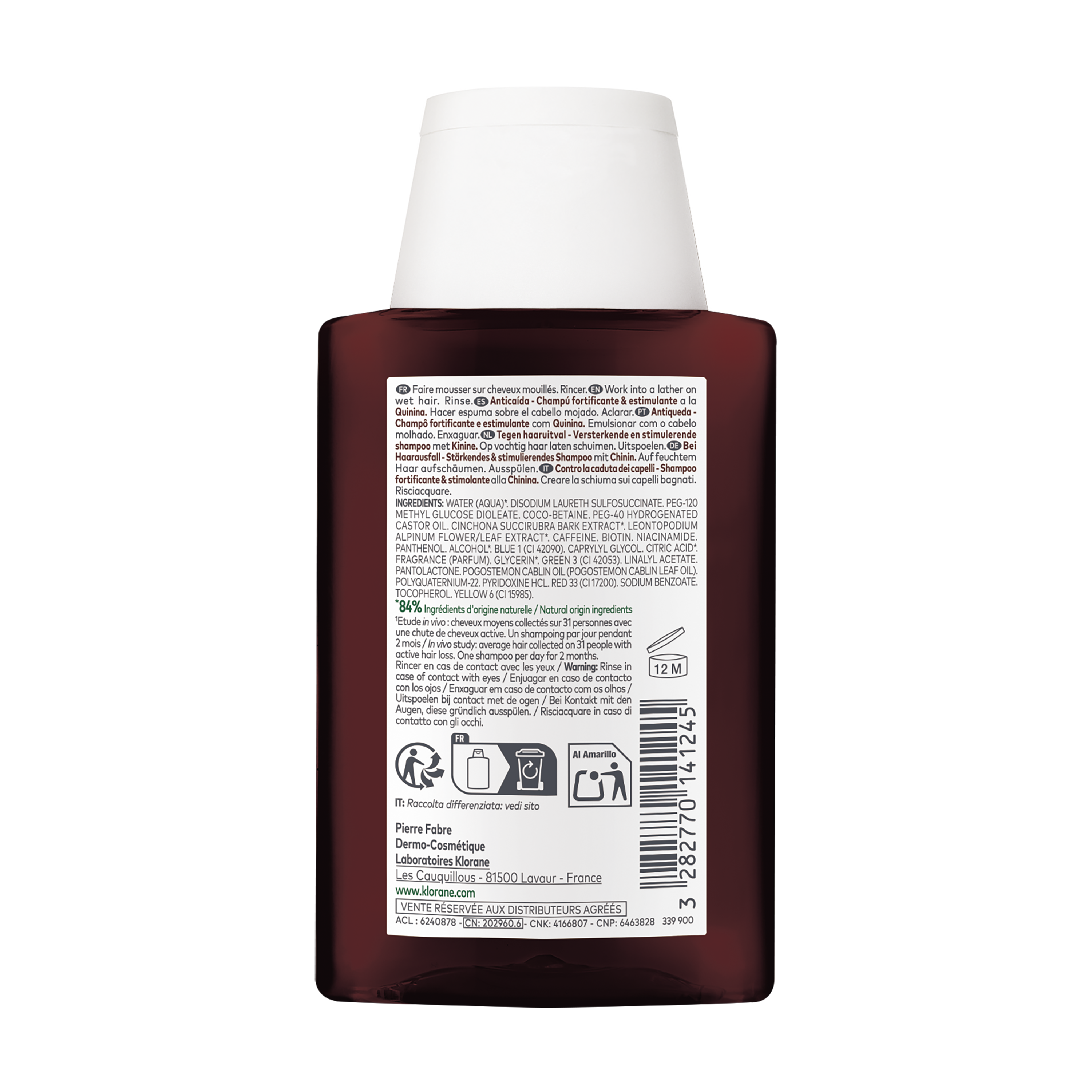 TEGEN HAARUITVAL Versterkende en stimulerende shampoo met Kinine