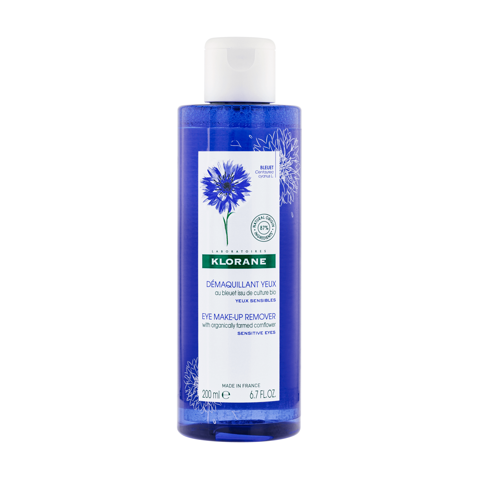 Soothing eye makeup remover for sensitive eyes with organic Cornflower
