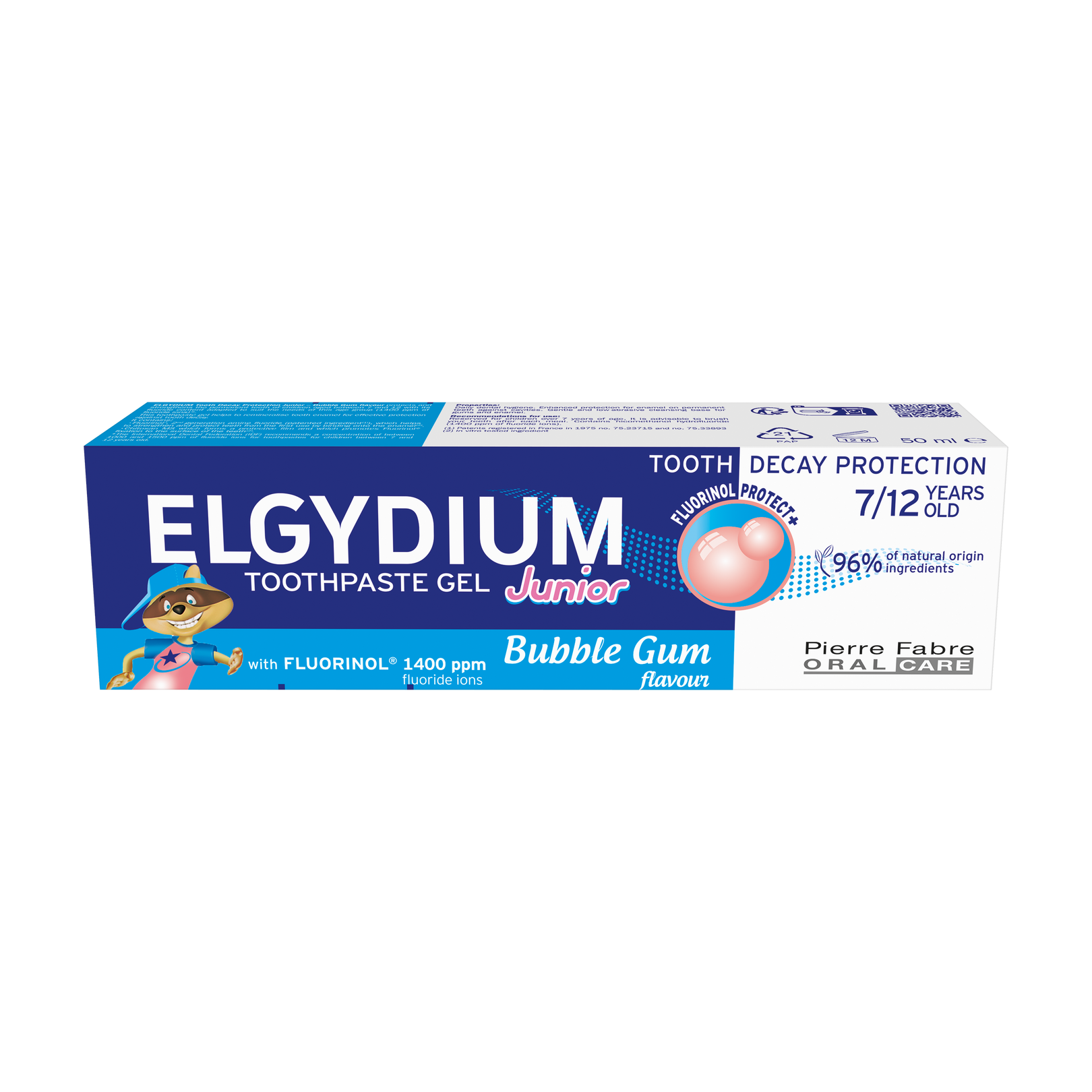 ELGYDIUM Junior Bubble pasta do zębów dla dzieci 7-12 lat z Kompleksem Fluorinol Protect+, 50 ml 