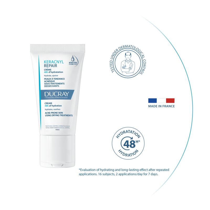 Крем с 48-часова хидратация* за кожа, склонна към акне и подложена на изсушаващо лечение