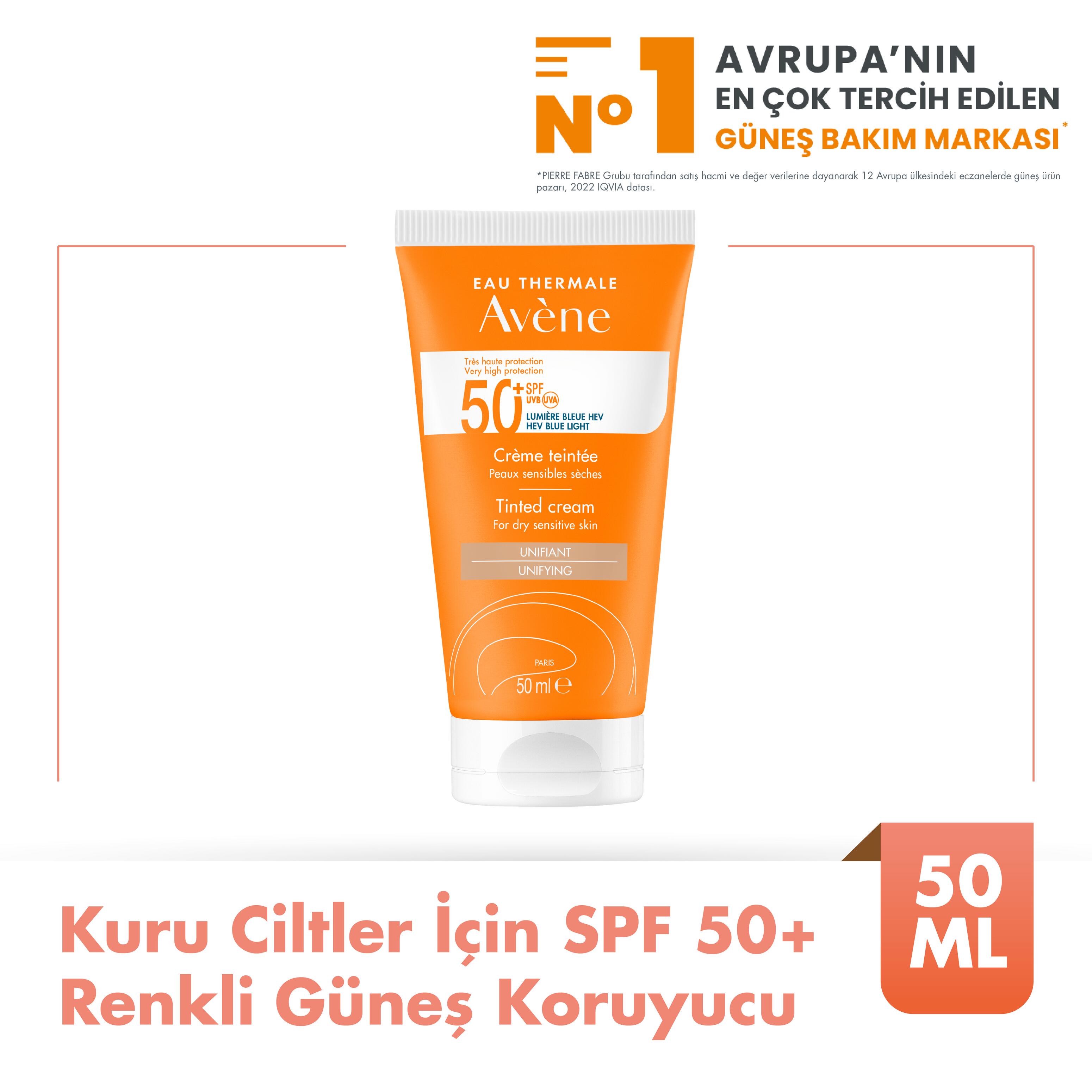 Tinted Cream SPF50+ Kuru Ciltler için Renkli Güneş Kremi