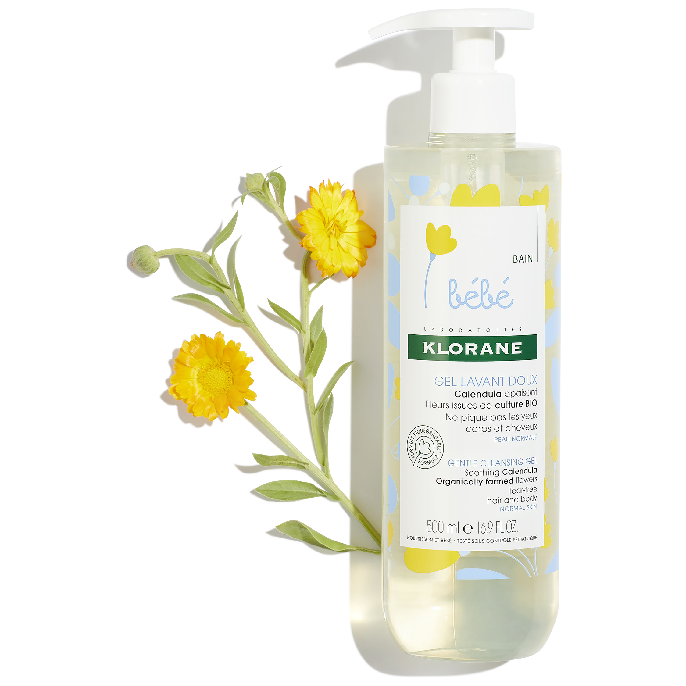 KLORANE GEL DE BAÑO SUAVE DE BEBÉ CUERPO Y CABELLO DOSIFICADOR 500 ML