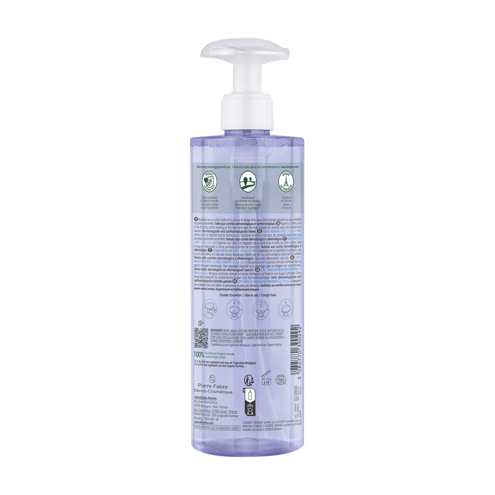 Eau Micellaire 3-en-1 au Bleuet BIO - Visage, Yeux