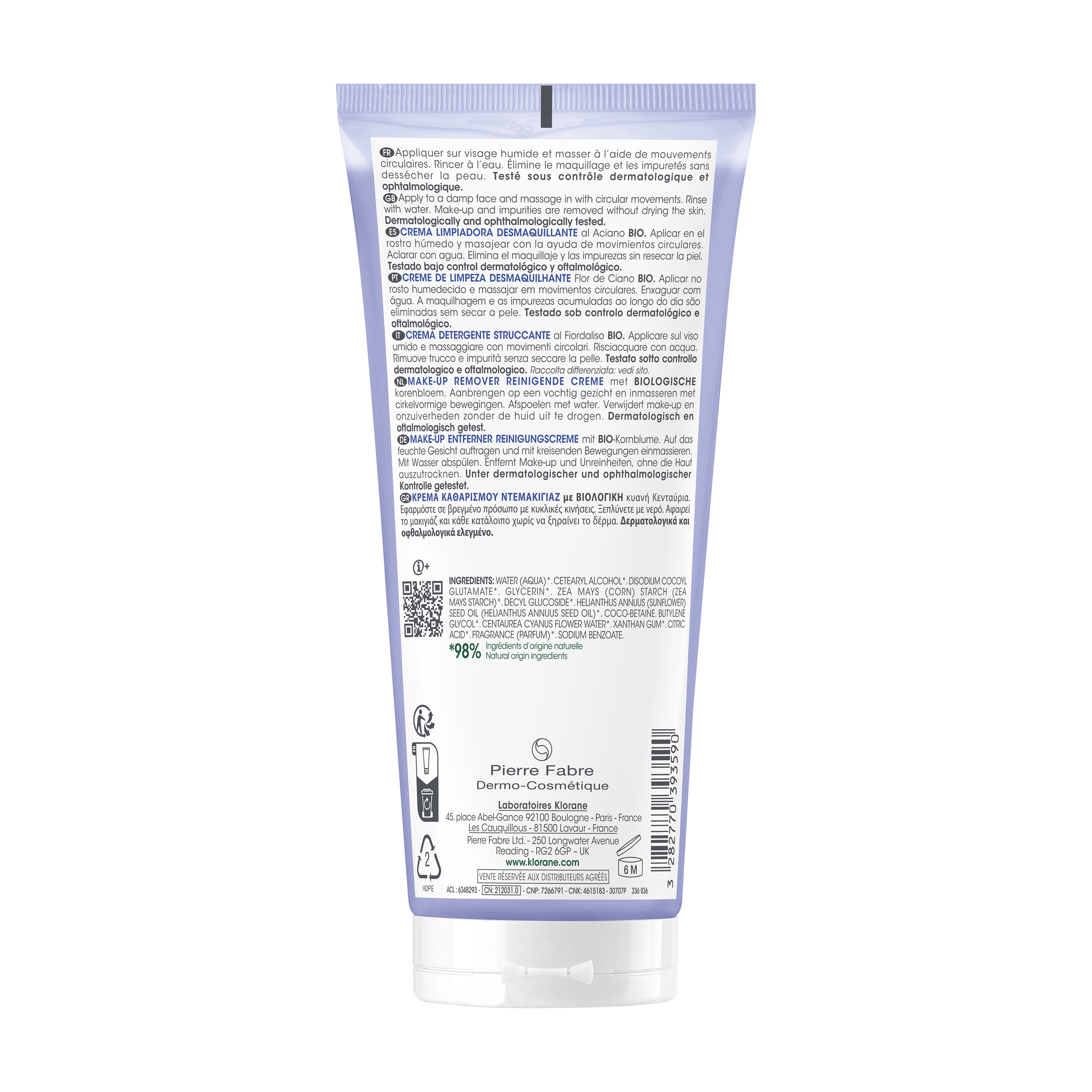 Crème Nettoyante Démaquillante au Bleuet BIO